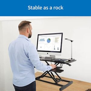 Height Adjustable Standing Desk Converter with USB, USB-C and Electric Plugs [Dual Monitor/Laptop Desk Riser with Keyboard Tray] Gas Spring Sit to Stand Workstation [Adjustable Desk for Home Office]