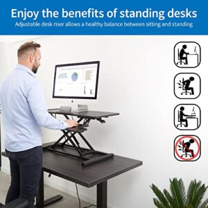 Height Adjustable Standing Desk Converter with USB, USB-C and Electric Plugs [Dual Monitor/Laptop Desk Riser with Keyboard Tray] Gas Spring Sit to Stand Workstation [Adjustable Desk for Home Office]