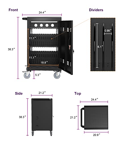 Oursoula Laptop Storage Rack for Multiple Laptops, Storage for A Total of 30 Devices, Mobile Charging Cabinet and Cart for Tablets and Laptops Up to 17'' Screen Size., Black