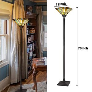 Capulina Tiffany Torchiere Floor Lamp 70" Tall Industrial Pole Green Blue Mission Style Torch Standing Light for Living Room Bedroom Farmhouse