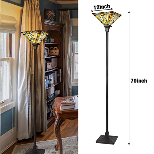 Capulina Tiffany Torchiere Floor Lamp 70" Tall Industrial Pole Green Blue Mission Style Torch Standing Light for Living Room Bedroom Farmhouse