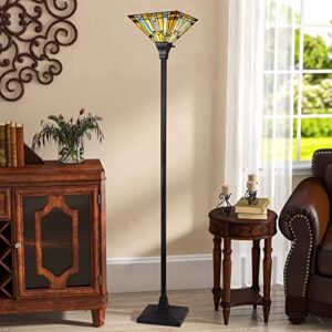 Capulina Tiffany Torchiere Floor Lamp 70" Tall Industrial Pole Green Blue Mission Style Torch Standing Light for Living Room Bedroom Farmhouse