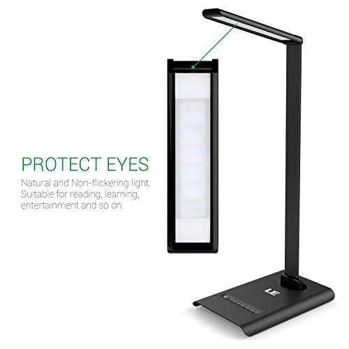 LE Dimmable LED Desk Lamp, 7 Brightness Levels, Eye Protection Design Reading Lamp, Touch Sensitive Control, 6W Folding Table Lamp, Daylight White