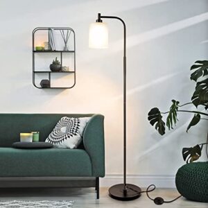 Industrial LED Floor Lamp with Hanging Frosted Glass Shade, Modern Standing Lamp with Smart Bulb, Remote Control, Dimmable, Tall Pole Lamp for Bedroom Living Room Office Farmhouse, Matte Black