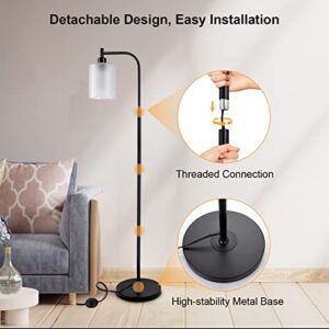 Industrial LED Floor Lamp with Hanging Frosted Glass Shade, Modern Standing Lamp with Smart Bulb, Remote Control, Dimmable, Tall Pole Lamp for Bedroom Living Room Office Farmhouse, Matte Black