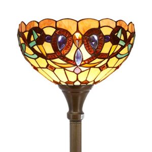 werfactory tiffany floor lamp serenity victorian stained glass light 12x12x66 inches pole torchiere standing corner torch uplight decor bedroom living room home office s021 series