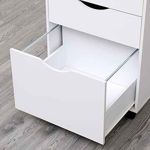 WOODWORTH 3 Drawers Storage Cabinet, Wooden Mobile Filing Cabinet for Mini Printer Stand, with Lockable Casters, for Home Office (3-Drawers, White)