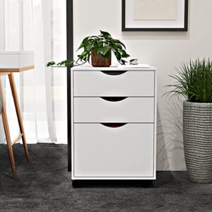 WOODWORTH 3 Drawers Storage Cabinet, Wooden Mobile Filing Cabinet for Mini Printer Stand, with Lockable Casters, for Home Office (3-Drawers, White)