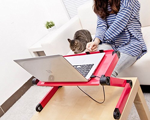 Goldball Portable Laptop Computer Desk Adjustable Vented Laptop Table Portable Bed Tray Book Stand Multifunctional & Ergonomics Design Dual Layer 17” Laptop Computers or Smaller (Rose Red)