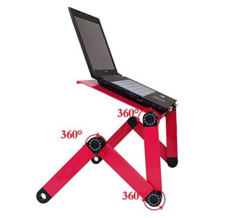 Goldball Portable Laptop Computer Desk Adjustable Vented Laptop Table Portable Bed Tray Book Stand Multifunctional & Ergonomics Design Dual Layer 17” Laptop Computers or Smaller (Rose Red)