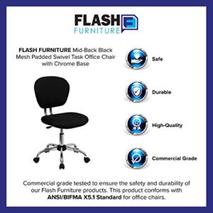 Flash Furniture Mid-Back Black Mesh Padded Swivel Task Office Chair with Chrome Base