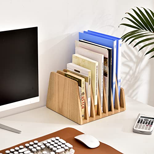 KIRIGEN Desktop File Document Holder Stand 7 Slots Mail Paper Organizer Desk Sorter Holder for File Document Organizer Stand for Home Office Natural (7KWJJ-NA)