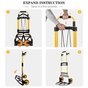 Oyoest Folding Hand Truck and Dolly,440 Lbs Capacity Portable Aluminum Luggage Cart with Telescoping Handle and Rubbers,Portable Dolly cart for Luggage/Personal/Travel/Mobile/Office Use.