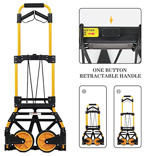 Oyoest Folding Hand Truck and Dolly,440 Lbs Capacity Portable Aluminum Luggage Cart with Telescoping Handle and Rubbers,Portable Dolly cart for Luggage/Personal/Travel/Mobile/Office Use.