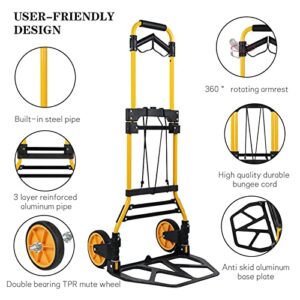 Oyoest Folding Hand Truck and Dolly,440 Lbs Capacity Portable Aluminum Luggage Cart with Telescoping Handle and Rubbers,Portable Dolly cart for Luggage/Personal/Travel/Mobile/Office Use.