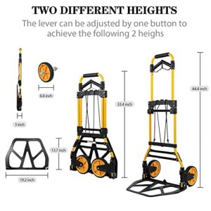 Oyoest Folding Hand Truck and Dolly,440 Lbs Capacity Portable Aluminum Luggage Cart with Telescoping Handle and Rubbers,Portable Dolly cart for Luggage/Personal/Travel/Mobile/Office Use.