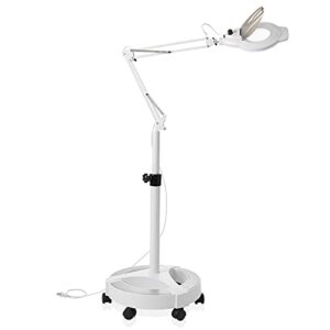 saloniture 6 wheel rolling base magnifying led floor lamp – adjustable 3x magnifier with dimmable lights for lashes, facials, salon, esthetician spa, and crafts