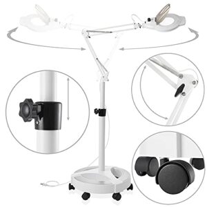 Saloniture 6 Wheel Rolling Base Magnifying LED Floor Lamp - Adjustable 3X Magnifier with Dimmable Lights for Lashes, Facials, Salon, Esthetician Spa, and Crafts