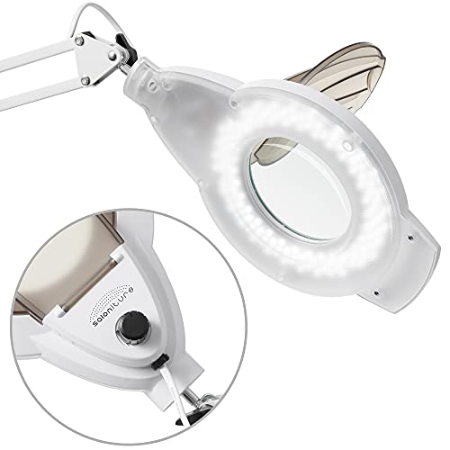 Saloniture 6 Wheel Rolling Base Magnifying LED Floor Lamp - Adjustable 3X Magnifier with Dimmable Lights for Lashes, Facials, Salon, Esthetician Spa, and Crafts