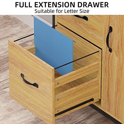 Visionwards 3 Drawer File Cabinet, Lateral Filing Cabinet Fits Letter Size, Large Printer Stand with Storage Shelves for Home Office, Orange