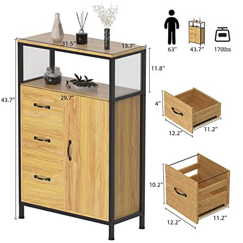 Visionwards 3 Drawer File Cabinet, Lateral Filing Cabinet Fits Letter Size, Large Printer Stand with Storage Shelves for Home Office, Orange