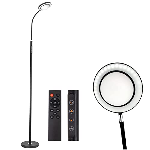 XXEAN Super Bright LED Floor Lamp with Remote,22W Dimmable Standing Lamp for Bedroom,Adjustable 10 Levels Brightness Tall Lamp with Timer,Touch Control Black Floor Lamp for Living Room