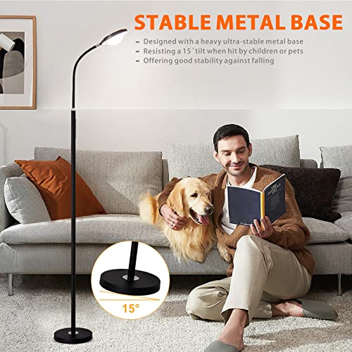 XXEAN Super Bright LED Floor Lamp with Remote,22W Dimmable Standing Lamp for Bedroom,Adjustable 10 Levels Brightness Tall Lamp with Timer,Touch Control Black Floor Lamp for Living Room