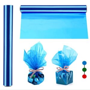 100ft extra wide blue cellophane wrap roll (100ft. long x 17 in. wide x 2.3 mil thick) – blue transparent cellophane roll for gift basket wrap – plastic wrap for baby shower decorations, treats, graduation gift wrapping.