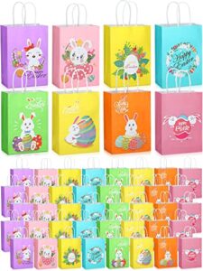 48 pcs easter bunny gift bags with handle, easter egg candy bags easter bags for treats easter egg hunt bags easter paper bag for party supplies, goodie treat bag