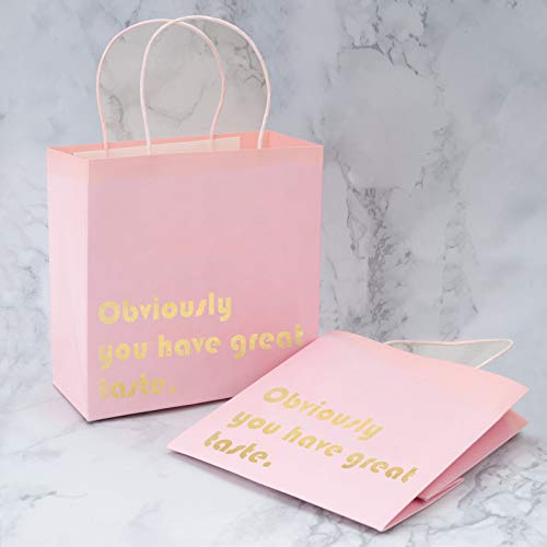 WRAPAHOLIC You Have Great Taste Gift Bags - Medium Size Pink Gold Foil Business Thank You Bags, Shopping Bags - 12 Pack - 10" x 5" x 10"