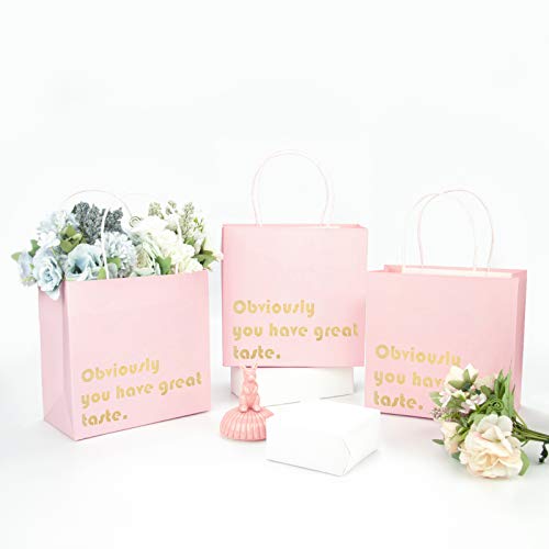 WRAPAHOLIC You Have Great Taste Gift Bags - Medium Size Pink Gold Foil Business Thank You Bags, Shopping Bags - 12 Pack - 10" x 5" x 10"