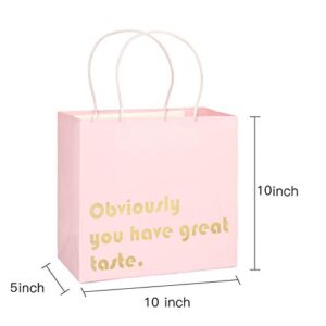 WRAPAHOLIC You Have Great Taste Gift Bags - Medium Size Pink Gold Foil Business Thank You Bags, Shopping Bags - 12 Pack - 10" x 5" x 10"