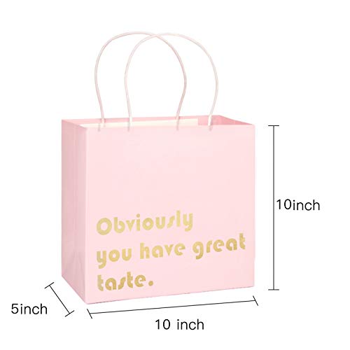 WRAPAHOLIC You Have Great Taste Gift Bags - Medium Size Pink Gold Foil Business Thank You Bags, Shopping Bags - 12 Pack - 10" x 5" x 10"