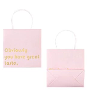 WRAPAHOLIC You Have Great Taste Gift Bags - Medium Size Pink Gold Foil Business Thank You Bags, Shopping Bags - 12 Pack - 10" x 5" x 10"