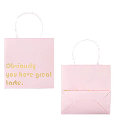 WRAPAHOLIC You Have Great Taste Gift Bags - Medium Size Pink Gold Foil Business Thank You Bags, Shopping Bags - 12 Pack - 10" x 5" x 10"