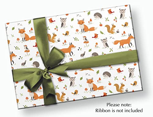 Stesha Party Forest Woodland Animal Wrapping Paper - Folded Flat 30 x 20 Inch (3 Sheets)