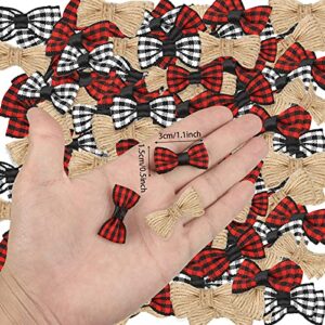 45 Pieces Christmas Mini Plaid Bow Buffalo Plaid Bow Gingham Craft Ribbon Bow Checkered Ribbon Bow Red Black Bow Black White Bow Natural Burlap Bow for Christmas Craft Decoration DIY (1.2 x 0.6 Inch)