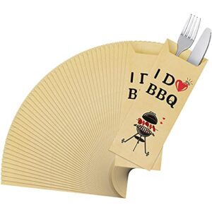 100 pieces i do bbq kraft paper silverware bags knife forks silverware pouch bags disposable cutlery utensil holder for restaurant kitchen bbq party wedding decorations (2.8 x 7.5 inch)