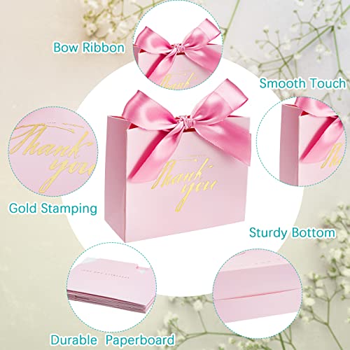 80 Pack Small Thank You Gift Bags Boxes Mini Pink Party Favor Gift Bags with Pink Bow Ribbon Treat Boxes Mini Paper Bags for Wedding Baby Shower Party Favors Bridesmaid Celebration