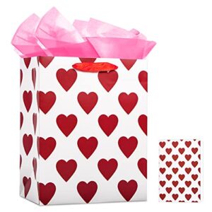 facraft valentines day gift bag 13″ large valentines gift bags with handles for kids heart gift bag for girlfriend boyfriend anniversary wedding bridal shower with wrapping tissue paper for men him