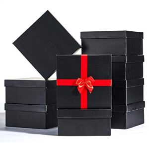jcxpack 12pcs 8 x 8 x 4 inches elegant black gift boxes,rigid gift boxes with lids, black present packaging box with lids, decorative gift wrap boxes bulk for crafting