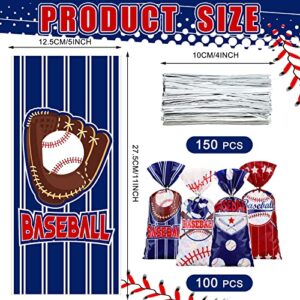 HOTOP 100 Pcs Baseball Cellophane Bags Baseball Party Favors Baseball Gift Treat Bags Baseball Goodie Candy Snack Bags with Ties Baseball Birthday Party Decorations Supplies Baby Shower Party Serves