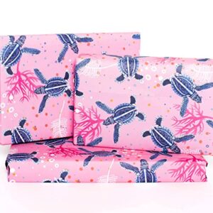 CENTRAL 23 - Pink Wrapping Paper - Blue Turtles - Birthday Gift Wrap - 6 Sheets - For Girls Women Females - Recyclable