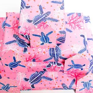 CENTRAL 23 - Pink Wrapping Paper - Blue Turtles - Birthday Gift Wrap - 6 Sheets - For Girls Women Females - Recyclable