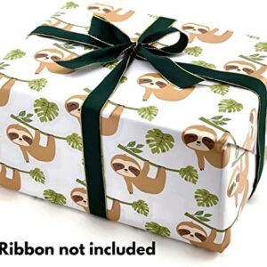 Stesha Party Sloth Wrapping Paper Gift Wrap for Kids - Folded Flat 30 x 20 Inch - 3 Sheets