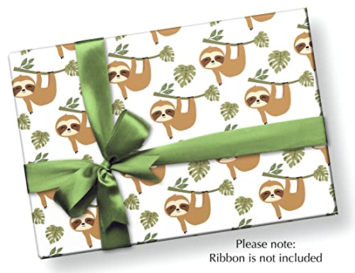 Stesha Party Sloth Wrapping Paper Gift Wrap for Kids - Folded Flat 30 x 20 Inch - 3 Sheets