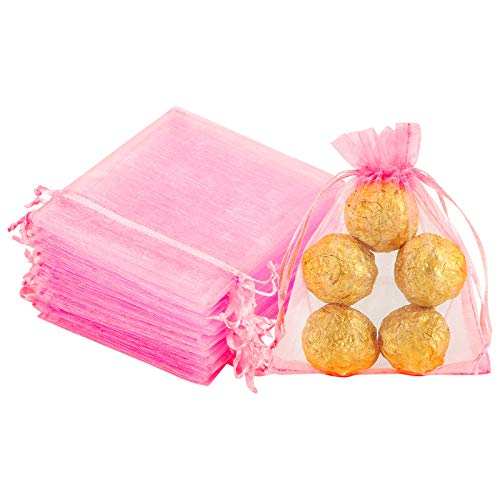 WenTao 100PCS Organza Gift Bags, 4x4.72 Pink Wedding Party Favor Bags with Drawstring, Premium Candy Jewelry Pouch Wrap Sachet Bags…