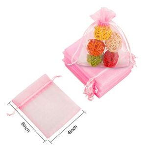 WenTao 100PCS Organza Gift Bags, 4x4.72 Pink Wedding Party Favor Bags with Drawstring, Premium Candy Jewelry Pouch Wrap Sachet Bags…