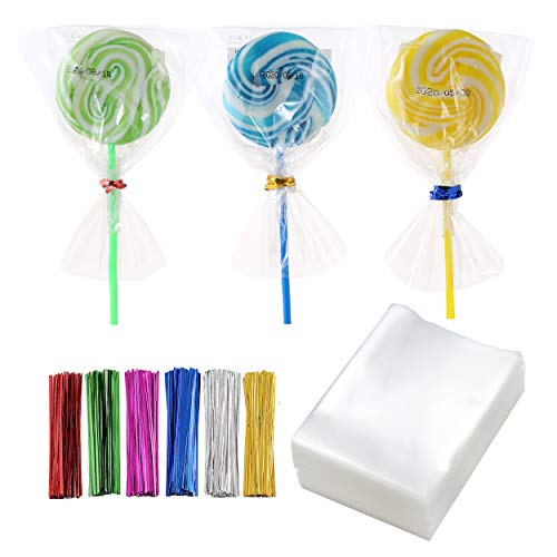 LISM 400 PCS 3" x 4" Thick Clear Cello Treat Bags Durable Plastic Cellophane Bag With Ties Packing Bakery Popcorn Cookies Candies Lollipop Treat Poly Bags