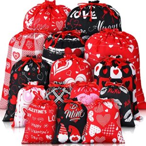 36 pieces large wedding drawstring bags heart gift wrapping bags candy wedding cookie bags for wedding party favors bridal shower, assorted sizes and designs